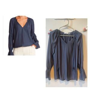 Ramy Brook Noria Pale Blue Top with Bell Sleeve and Tassel Blouse